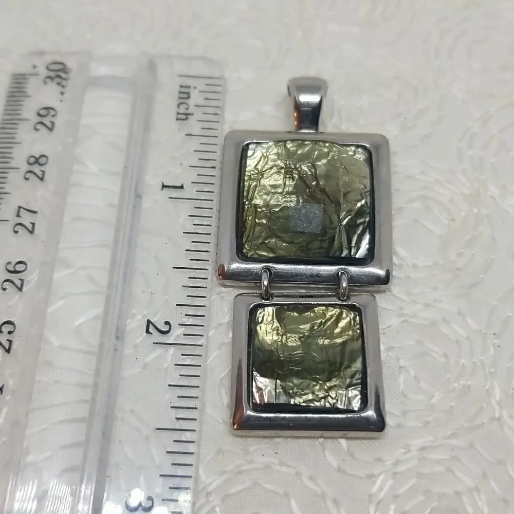 Lia Sophia Flux Pendant Double Square Faceted Green Silver